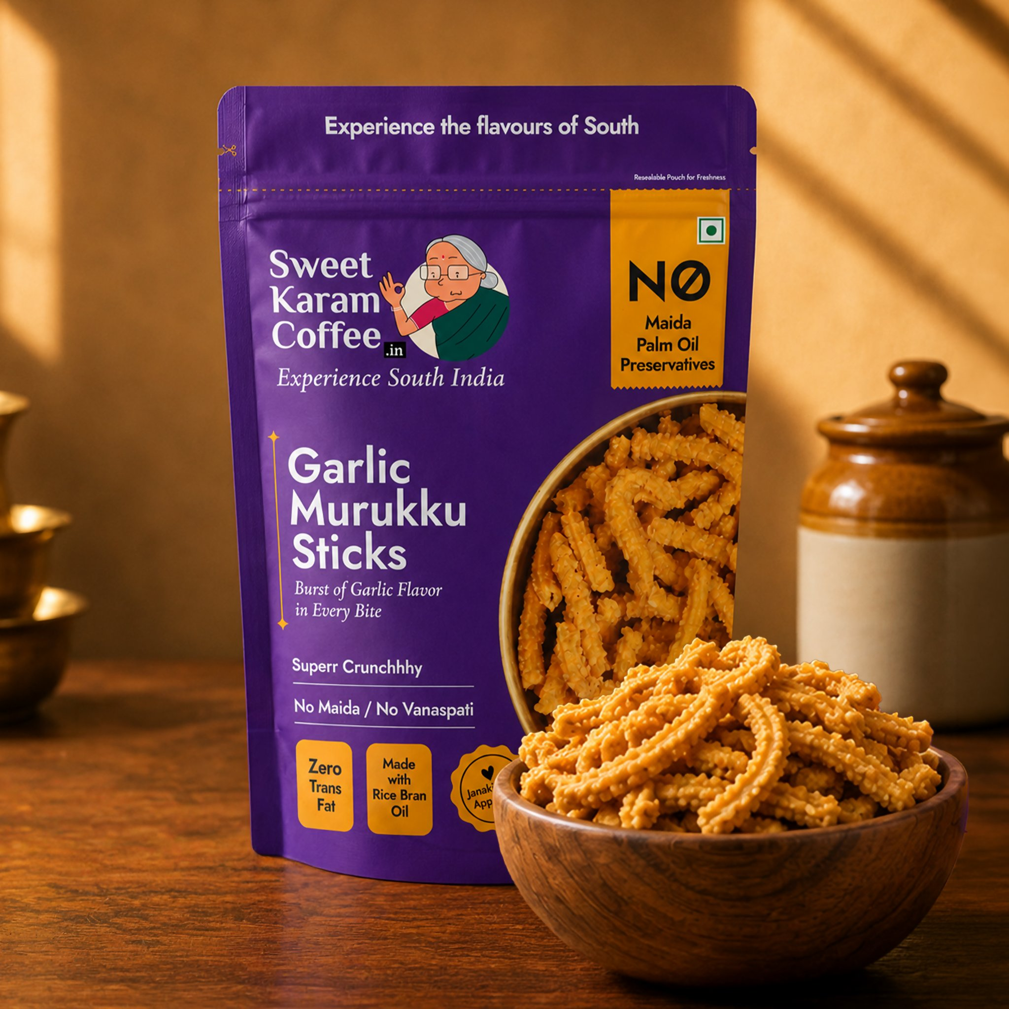 Sweet Karam Coffee Garlic Murukku Sticks - Dista