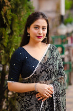 Thumbnail for Black Poly Georgette Ethnic Motifs Saree with Unstitched Blouse - A2M