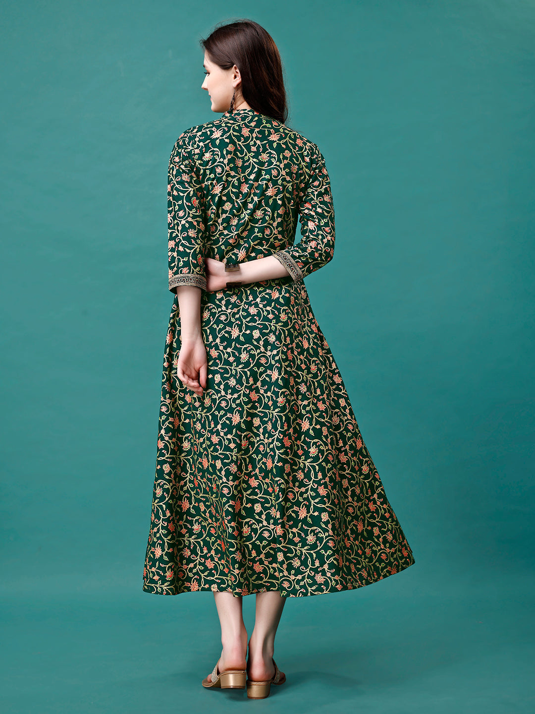Floral Printed Rayon Flared Dress Kurta, Multicolor - Hiral Fashion - Distacart