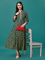 Thumbnail for Floral Printed Rayon Flared Dress Kurta, Multicolor - Hiral Fashion - Distacart