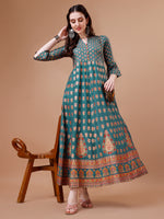 Thumbnail for Rayon Ethnic Motifs Printed Flared Kurta, Multicolor - Hiral Fashion - Distacart