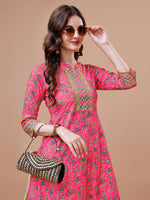 Thumbnail for Printed Full Neck Pink Rayon Ethnic Dress, Multicolor - Hiral Fashion - Distacart