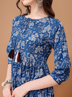 Thumbnail for Floral Printed Flared Tie Up Neck Kurta, Multicolor - Hiral Fashion - Distacart