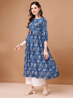 Thumbnail for Floral Printed Flared Tie Up Neck Kurta, Multicolor - Hiral Fashion - Distacart