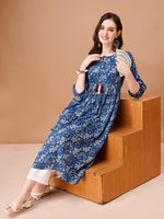 Thumbnail for Floral Printed Flared Tie Up Neck Kurta, Multicolor - Hiral Fashion - Distacart