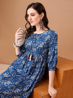 Thumbnail for Floral Printed Flared Tie Up Neck Kurta, Multicolor - Hiral Fashion - Distacart