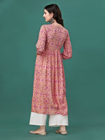 Thumbnail for Floral Printed Flared Tie Up Neck Kurta, Multicolor - Hiral Fashion - Distacart