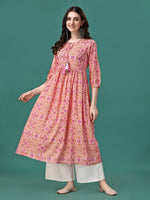 Thumbnail for Floral Printed Flared Tie Up Neck Kurta, Multicolor - Hiral Fashion - Distacart