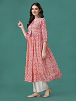 Thumbnail for Floral Printed Flared Tie Up Neck Kurta, Multicolor - Hiral Fashion - Distacart