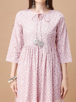 Thumbnail for Bandhani Printed Flared Tie Up Neck Kurta, Multicolor - Hiral Fashion - Distacart