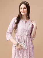 Thumbnail for Bandhani Printed Flared Tie Up Neck Kurta, Multicolor - Hiral Fashion - Distacart