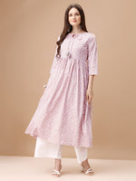 Thumbnail for Bandhani Printed Flared Tie Up Neck Kurta, Multicolor - Hiral Fashion - Distacart