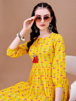 Thumbnail for Floral Printed Flared Tie Up Neck Kurta, Multicolor - Hiral Fashion - Distacart