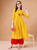 Floral Printed Flared Tie Up Neck Kurta, Multicolor - Hiral Fashion - Distacart