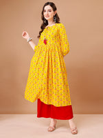 Thumbnail for Floral Printed Flared Tie Up Neck Kurta, Multicolor - Hiral Fashion - Distacart