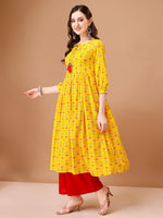 Thumbnail for Floral Printed Flared Tie Up Neck Kurta, Multicolor - Hiral Fashion - Distacart