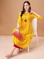 Thumbnail for Floral Printed Flared Tie Up Neck Kurta, Multicolor - Hiral Fashion - Distacart