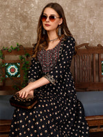 Thumbnail for Embroidered & Printed Flared Rayon Kurta Premium Luxury, Multicolor - Hiral Fashion - Distacart