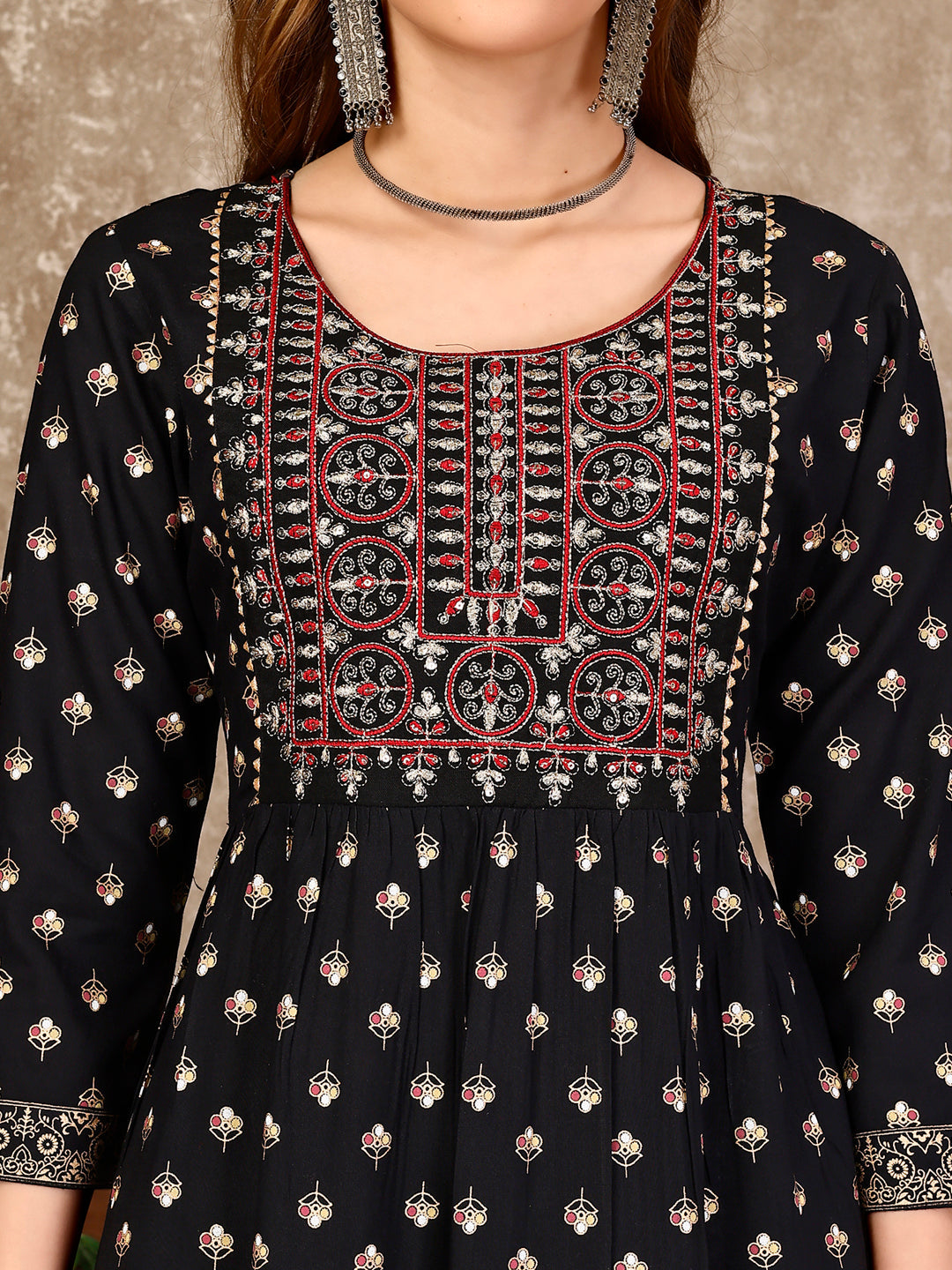 Embroidered & Printed Flared Rayon Kurta Premium Luxury, Multicolor - Hiral Fashion - Distacart