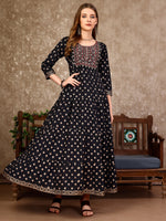 Thumbnail for Embroidered & Printed Flared Rayon Kurta Premium Luxury, Multicolor - Hiral Fashion - Distacart