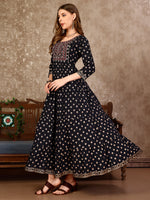 Thumbnail for Embroidered & Printed Flared Rayon Kurta Premium Luxury, Multicolor - Hiral Fashion - Distacart