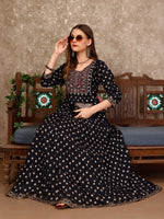 Thumbnail for Embroidered & Printed Flared Rayon Kurta Premium Luxury, Multicolor - Hiral Fashion - Distacart