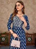 Thumbnail for Embroidered & Printed Flared Rayon Kurta Premium Luxury, Multicolor - Hiral Fashion - Distacart