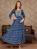 Thumbnail for Embroidered & Printed Flared Rayon Kurta Premium Luxury, Multicolor - Hiral Fashion - Distacart