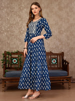Thumbnail for Embroidered & Printed Flared Rayon Kurta Premium Luxury, Multicolor - Hiral Fashion - Distacart
