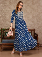 Thumbnail for Embroidered & Printed Flared Rayon Kurta Premium Luxury, Multicolor - Hiral Fashion - Distacart