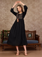 Thumbnail for Embroidered Flared Rayon Kurta, Multicolor - Hiral Fashion - Distacart