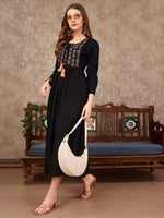 Thumbnail for Embroidered Flared Rayon Kurta, Multicolor - Hiral Fashion - Distacart