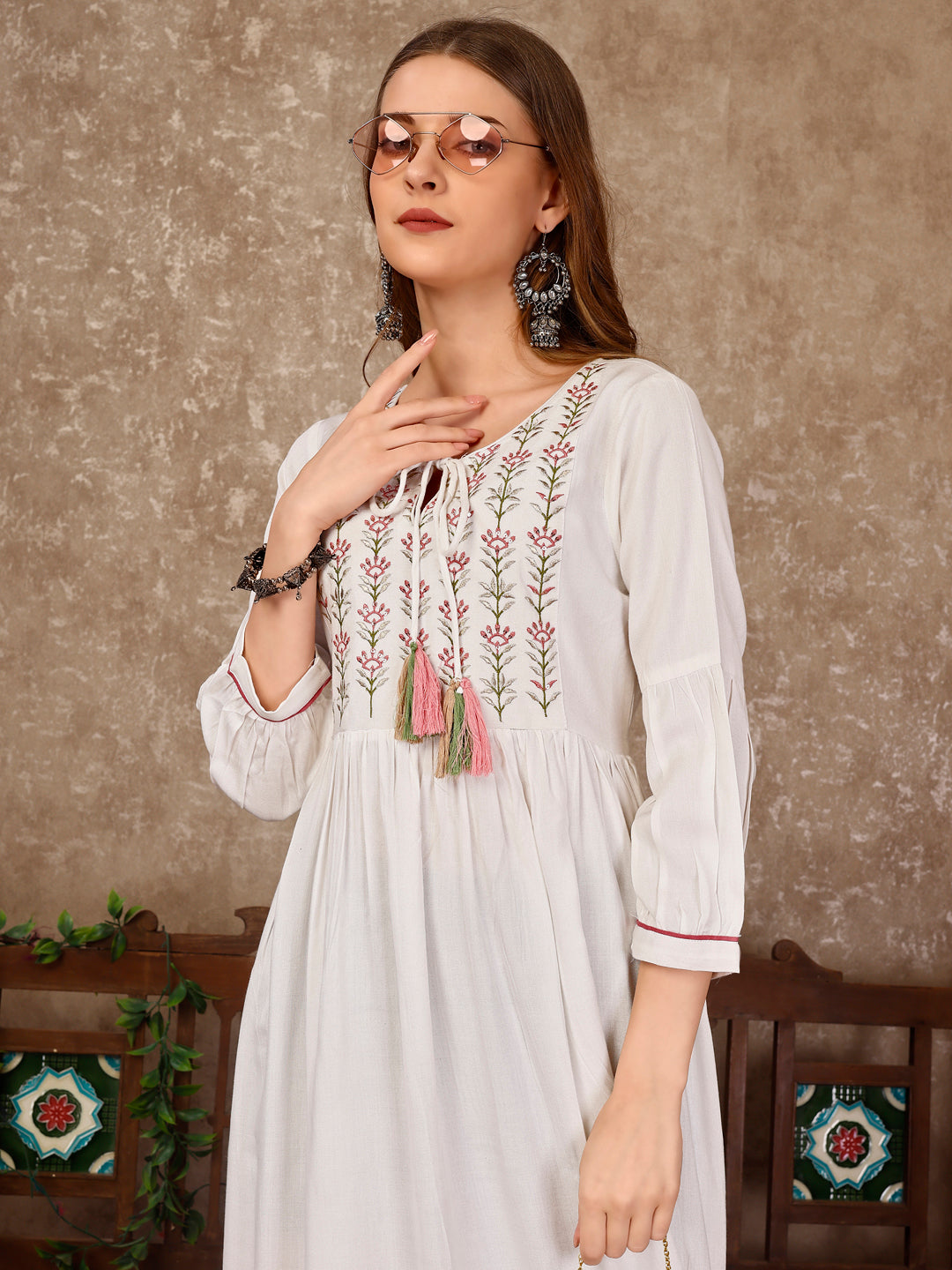 Embroidered Flared Rayon Kurta, Multicolor - Hiral Fashion - Distacart