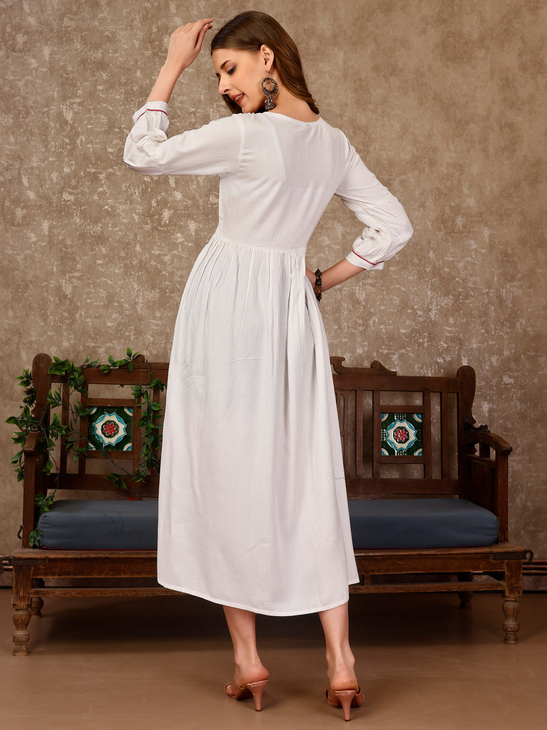 Embroidered Flared Rayon Kurta, Multicolor - Hiral Fashion - Distacart