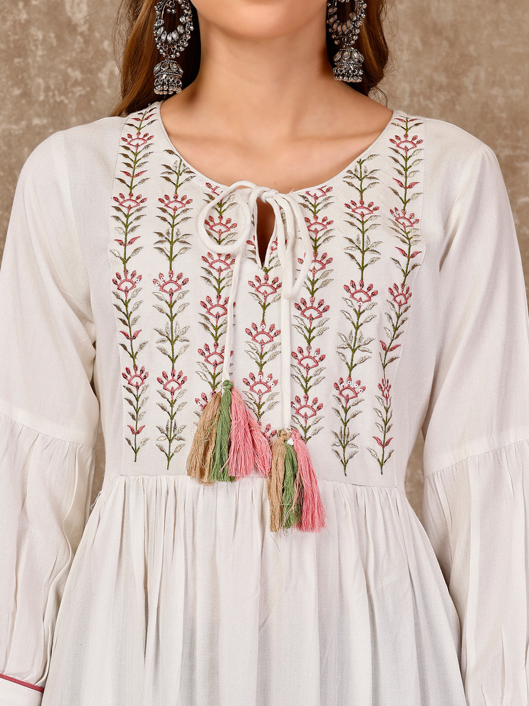 Embroidered Flared Rayon Kurta, Multicolor - Hiral Fashion - Distacart