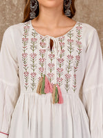 Thumbnail for Embroidered Flared Rayon Kurta, Multicolor - Hiral Fashion - Distacart