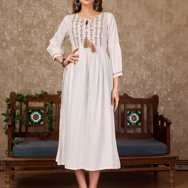 Embroidered Flared Rayon Kurta, Multicolor - Hiral Fashion - Distacart