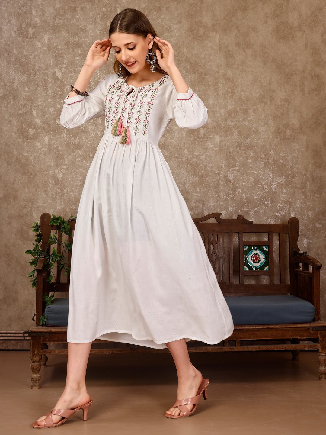 Embroidered Flared Rayon Kurta, Multicolor - Hiral Fashion - Distacart