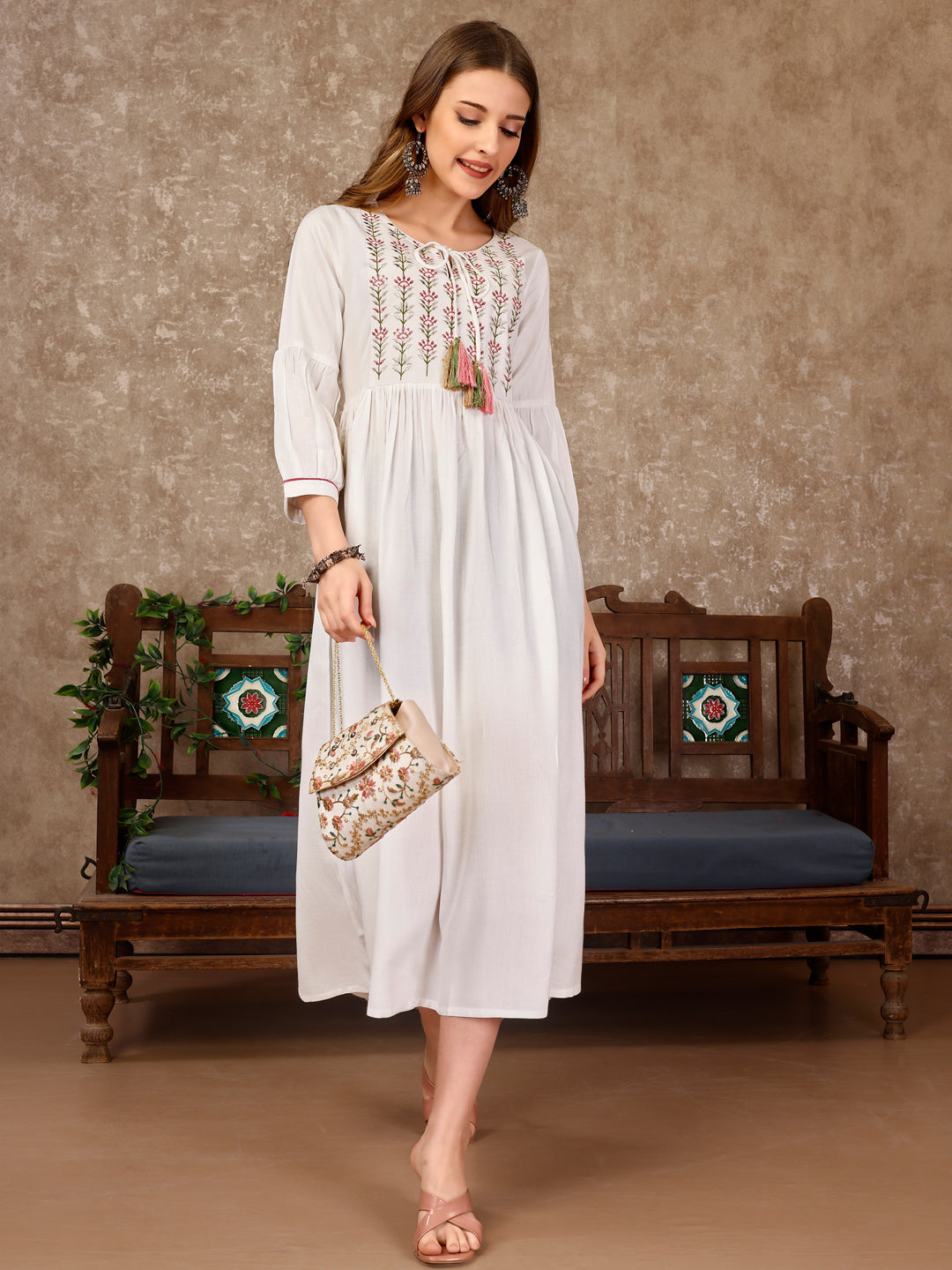 Embroidered Flared Rayon Kurta, Multicolor - Hiral Fashion - Distacart