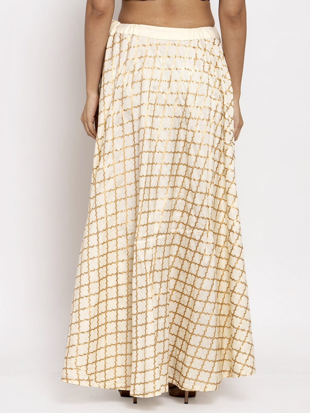 Wahe-NOOR Cream Printed Rayon Skirt