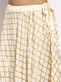 Thumbnail for Wahe-NOOR Cream Printed Rayon Skirt