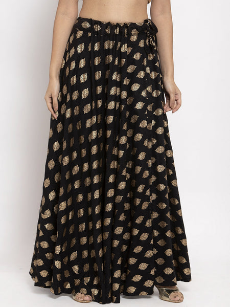 Wahe-NOOR Black-Printed-Rayon -Skirt-CC40844