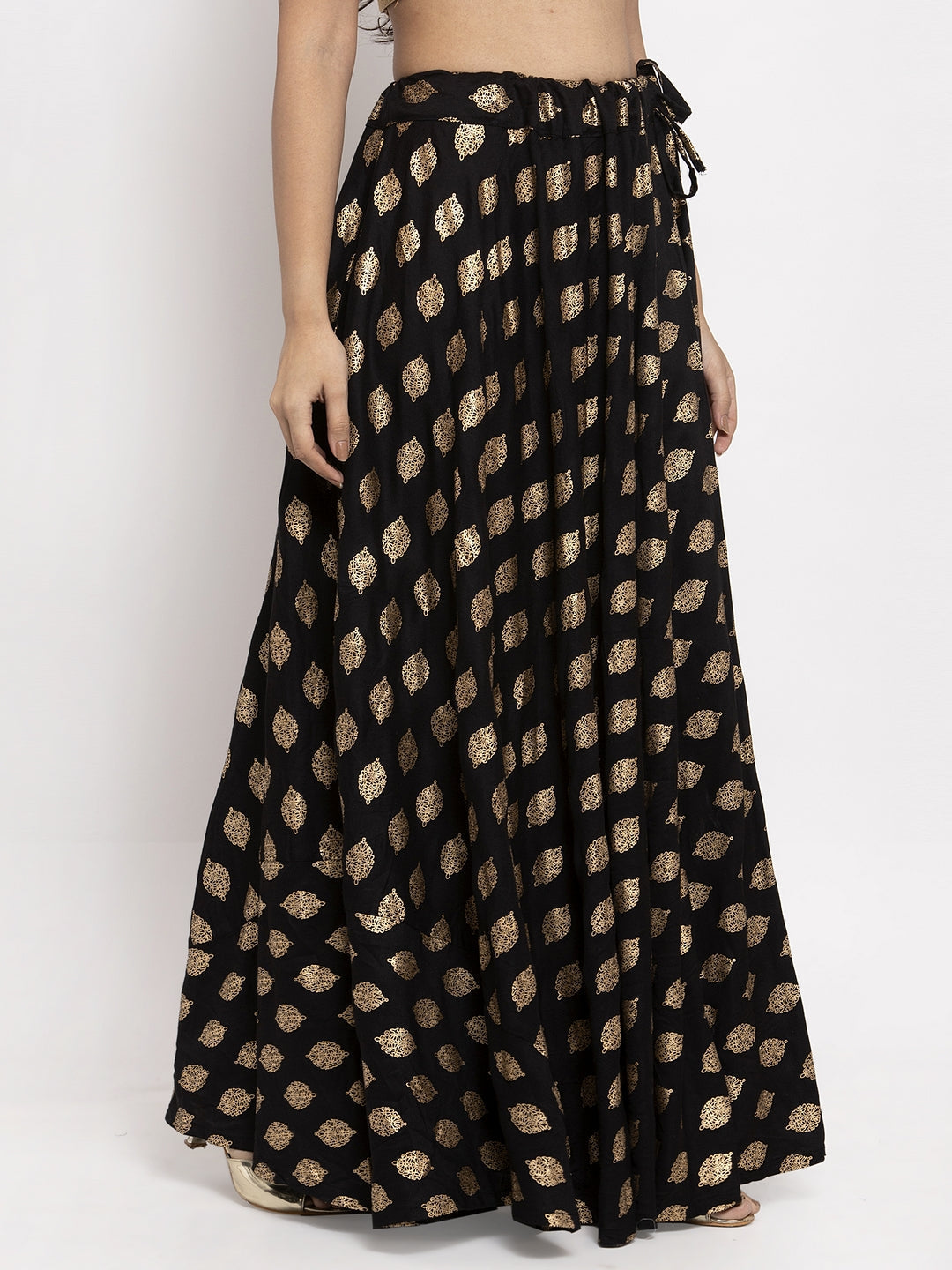 Wahe-NOOR Black-Printed-Rayon -Skirt-CC40844