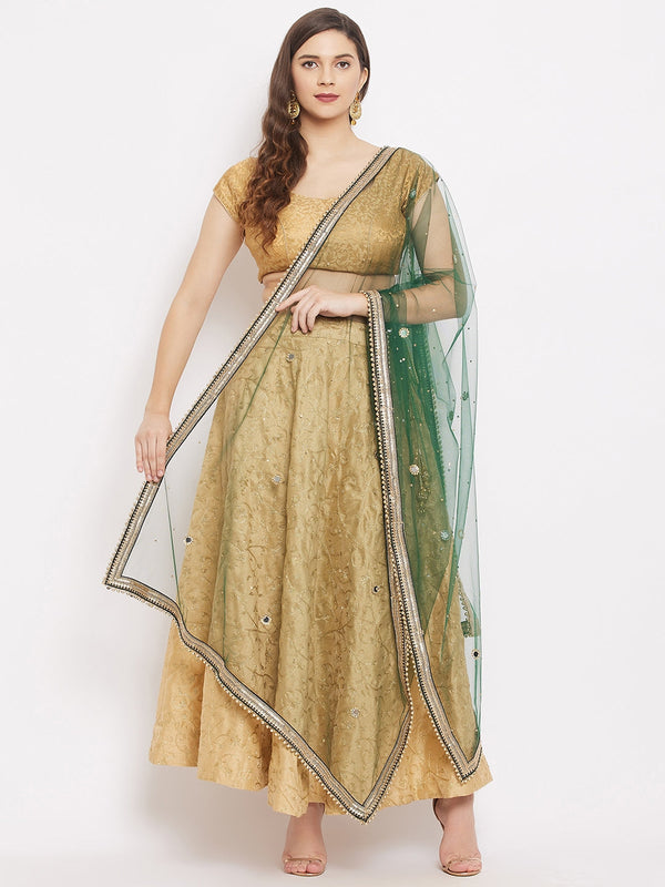 Bottle Green Embellished Net Dupatta