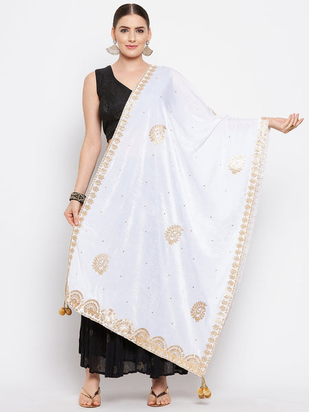Wahe-NOOR White Gotta Patti Velvet Dupatta
