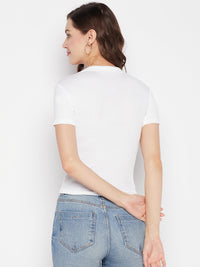 Thumbnail for Wahe-NOOR White Solid Shirt Collar Crop Top