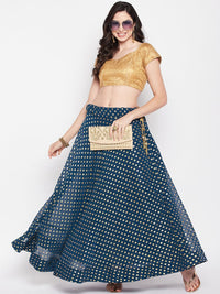 Thumbnail for Wahe-NOOR Peacock Blue Foil Printed Georgette Flared Skirt