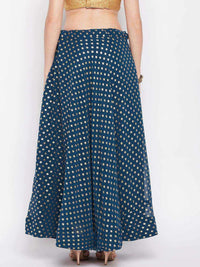 Thumbnail for Wahe-NOOR Peacock Blue Foil Printed Georgette Flared Skirt