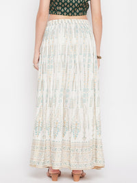 Thumbnail for Wahe-NOOR Cream Printed Rayon Flared Skirt