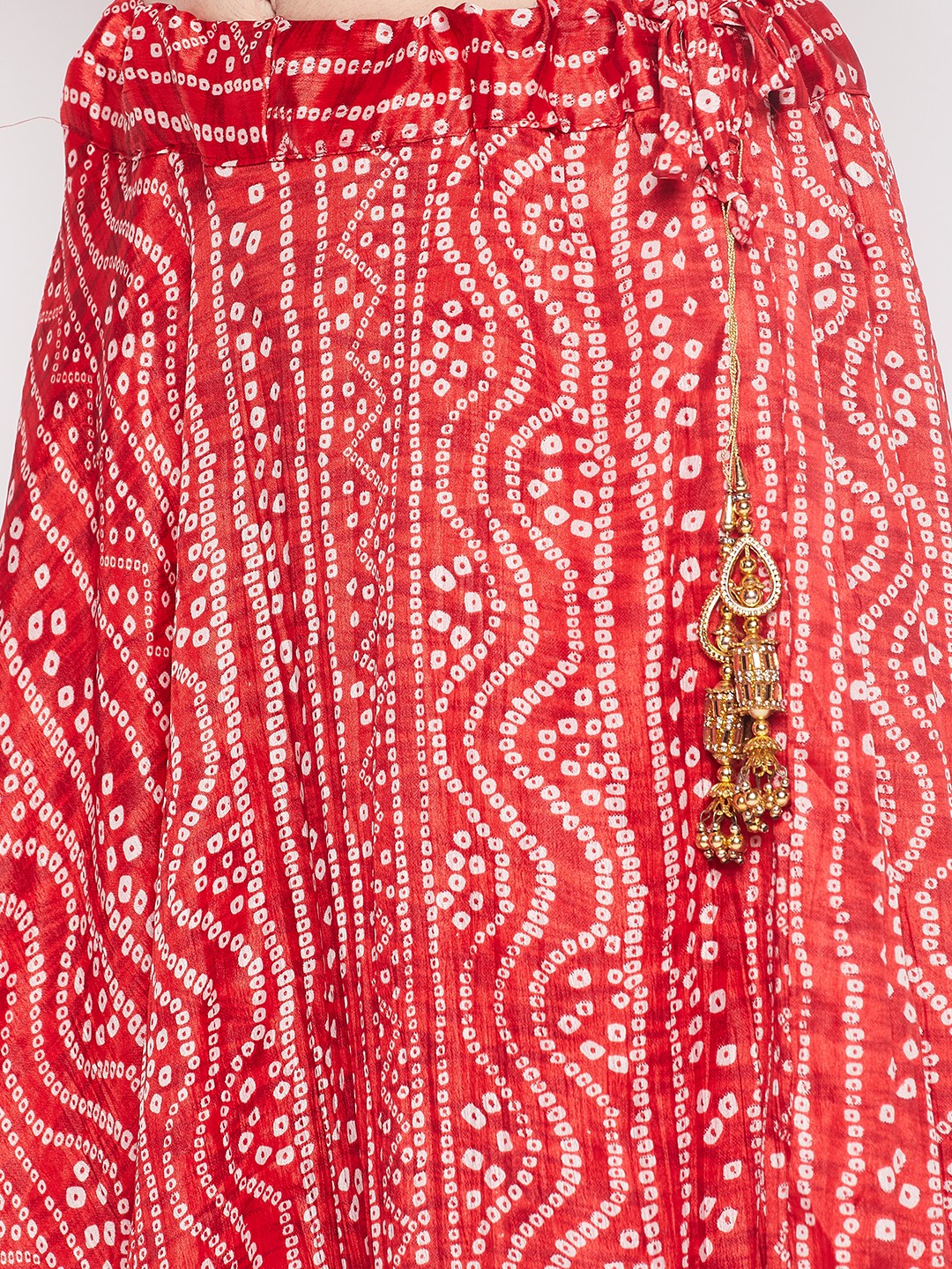 Wahe-NOOR Red Tie & Dye Bandhani Printed Chinon Skirt